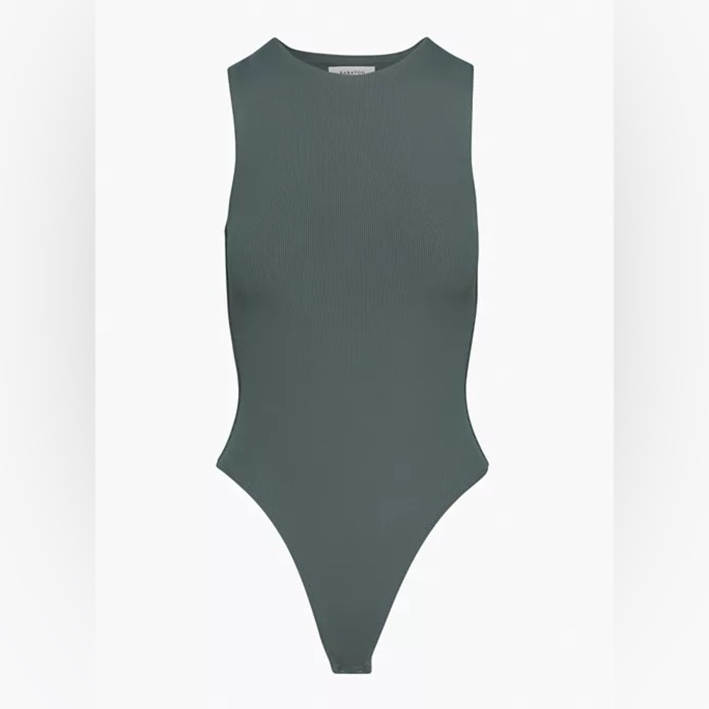 Aritzia Babaton Contour Rib Muscle Bodysuit Smoky Emerald Green Size L NWT